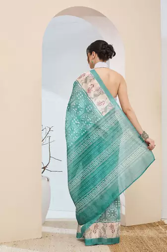Sgreen abstrack silk blend ready to wear saree