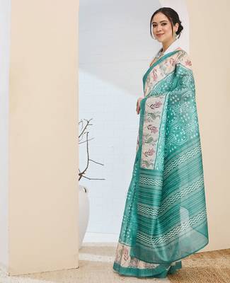 Sgreen abstrack silk blend ready to wear saree 3