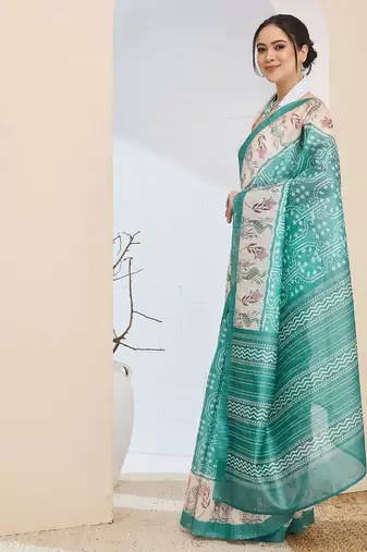 Sgreen abstrack silk blend ready to wear saree