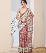 Pink geometric design silk blend ready to wear saree