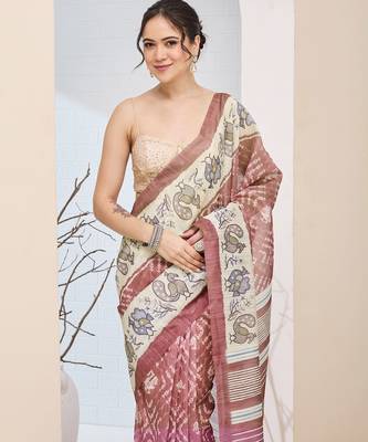 Pink geometric design silk blend ready to wear saree 2