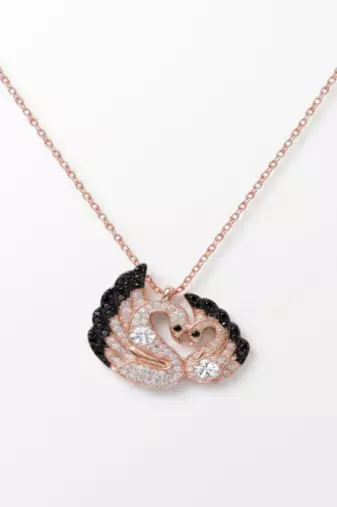 925 Sterling Silver Rose Gold Plated Swan Heart Pendant  Necklace Set  with Black & White Cubic Zircon