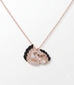 925 Sterling Silver Rose Gold Plated Swan Heart Necklace with Black & White Cubic Zirconia