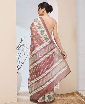 Pink geometric design silk blend ready to wear saree 3