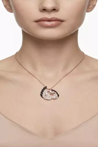 925 Sterling Silver Rose Gold Plated Swan Heart Pendant  Necklace Set  with Black & White Cubic Zircon