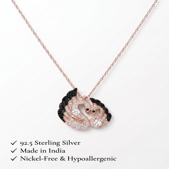 925 Sterling Silver Rose Gold Plated Swan Heart Pendant  Necklace Set  with Black & White Cubic Zircon 5