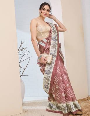 Pink geometric design silk blend ready to wear saree 4