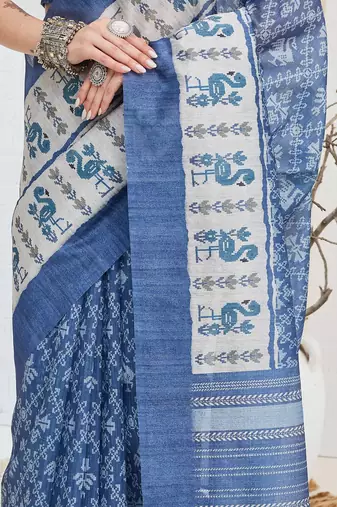 Blue abstrack silk blend ready to wear saree