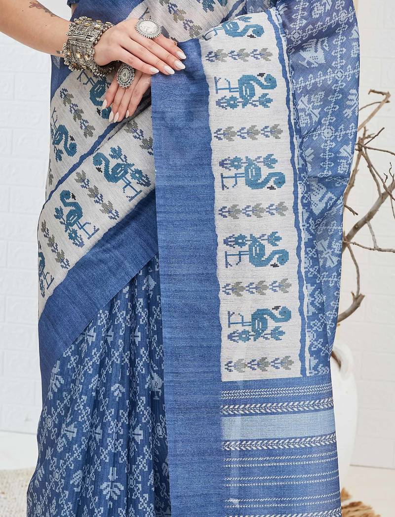 Blue abstrack silk blend ready to wear saree