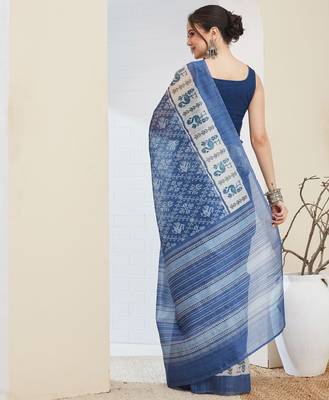 Blue abstrack silk blend ready to wear saree 4