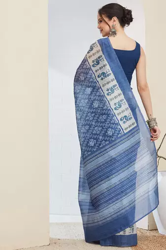 Blue abstrack silk blend ready to wear saree