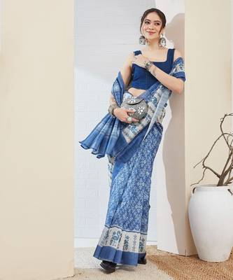 Blue abstrack silk blend ready to wear saree 1