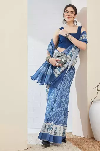 Blue abstrack silk blend ready to wear saree