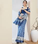 Blue abstrack silk blend ready to wear saree