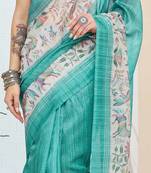 Turquoise abstrack silk blend ready to wear saree