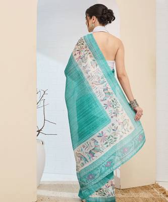 Turquoise abstrack silk blend ready to wear saree 4