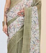 Olive checked design silk blend ready to wear saree