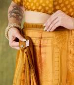 yellow floral zari printed chiffon ready to wear saree