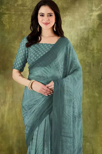 floral zari printed  chiffon ready to wear saree