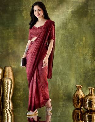 floral zari printed  chiffon ready to wear saree 2