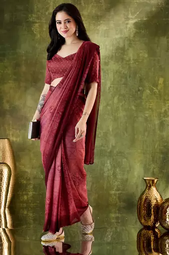 floral zari printed  chiffon ready to wear saree