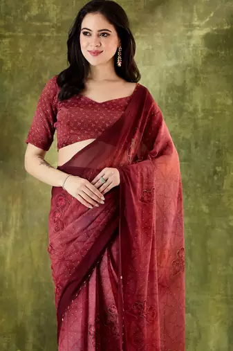 floral zari printed  chiffon ready to wear saree