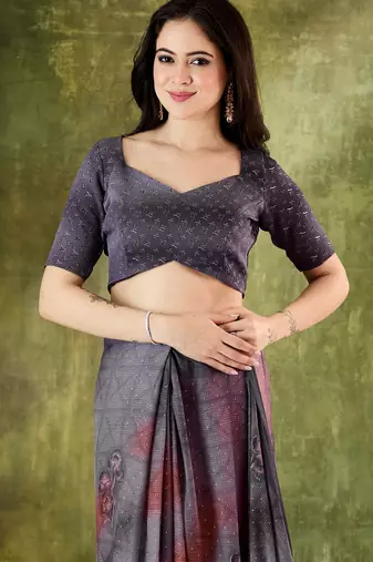 floral zari printed  chiffon ready to wear saree
