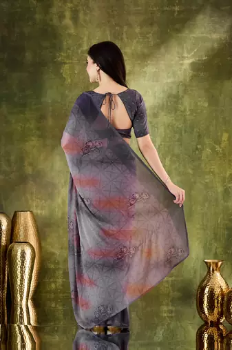 floral zari printed  chiffon ready to wear saree