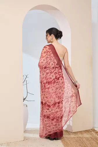 floral zari printed  chiffon ready to wear saree