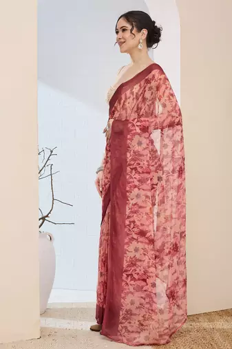 floral zari printed  chiffon ready to wear saree
