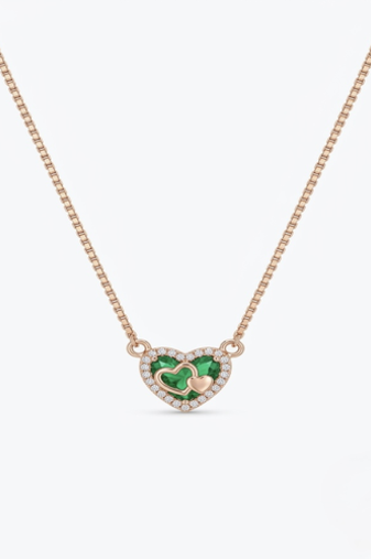 925 Sterling Silver Rose Gold Plated Lucky Clover Heart Necklace with Green Enamel & Cubic Zirconia