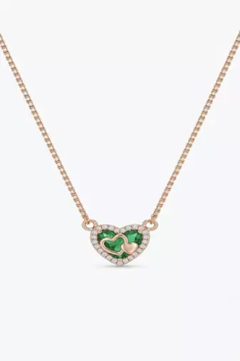 925 Sterling Silver Rose Gold Plated Lucky Clover Heart Pendant Necklace  Set with Green Enamel & Cubic Zircon