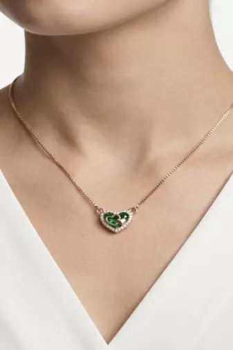 925 Sterling Silver Rose Gold Plated Lucky Clover Heart Pendant Necklace  Set with Green Enamel & Cubic Zircon