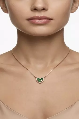 925 Sterling Silver Rose Gold Plated Lucky Clover Heart Pendant Necklace  Set with Green Enamel & Cubic Zircon