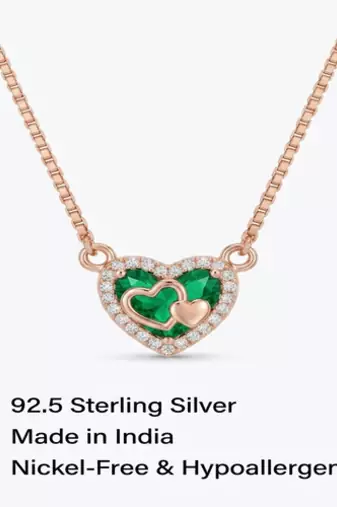 925 Sterling Silver Rose Gold Plated Lucky Clover Heart Pendant Necklace  Set with Green Enamel & Cubic Zircon