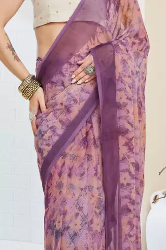 floral zari printed  chiffon ready to wear saree
