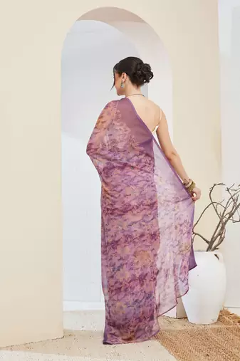 floral zari printed  chiffon ready to wear saree
