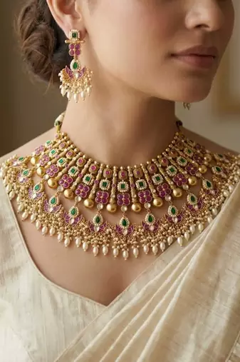 The opulent ruby emerald kundan set