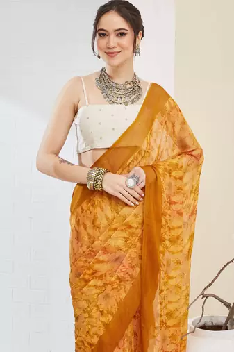 floral zari printed  chiffon ready to wear saree