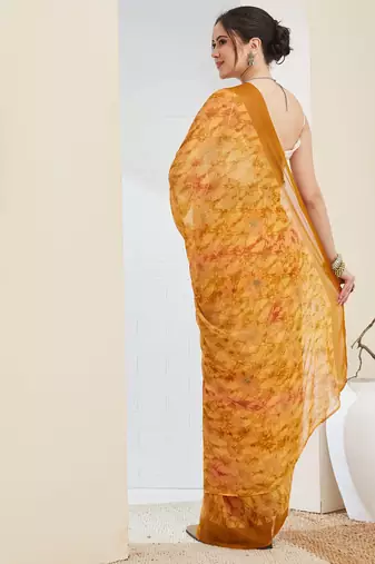 floral zari printed  chiffon ready to wear saree