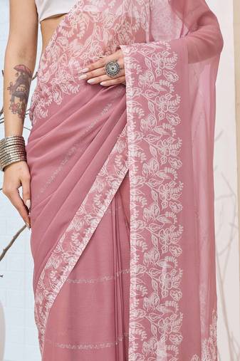 floral zari printed  chiffon ready to wear saree