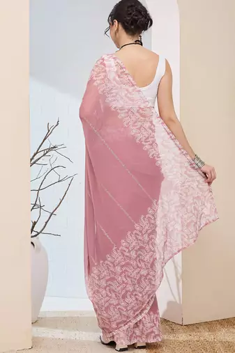 floral zari printed  chiffon ready to wear saree