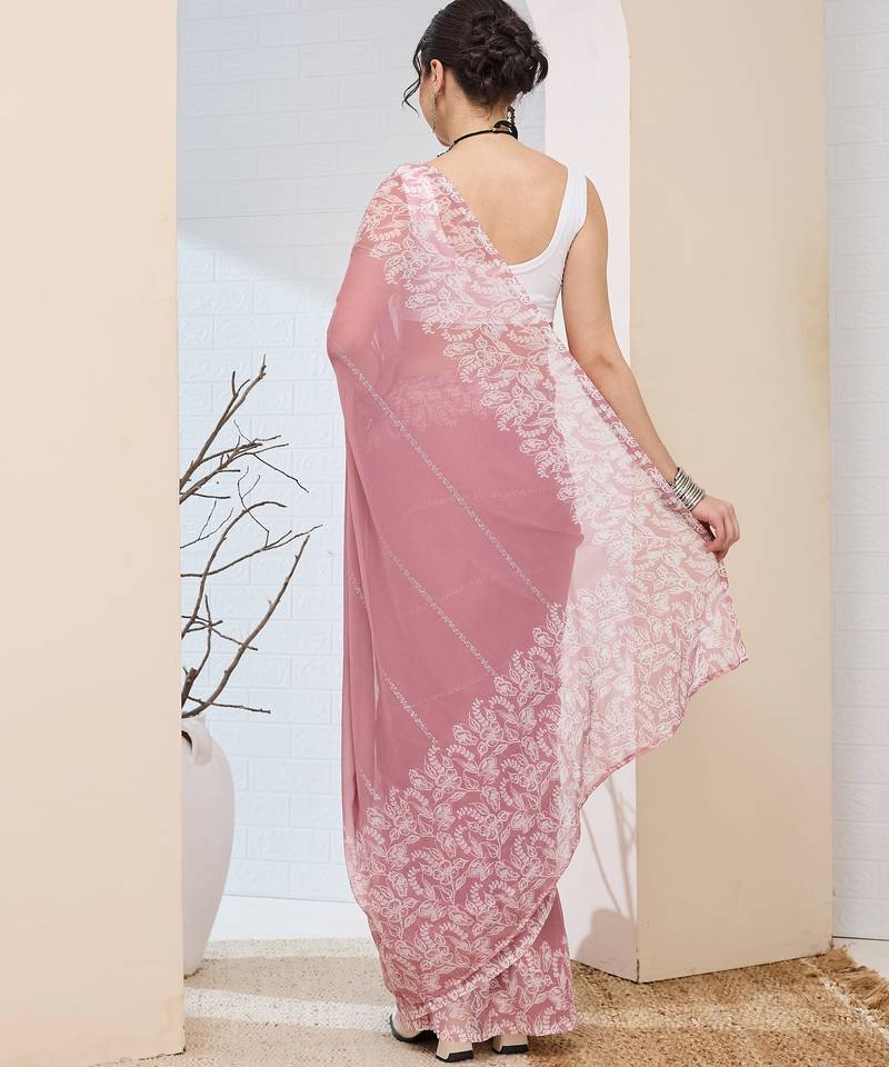 floral zari printed  chiffon ready to wear saree