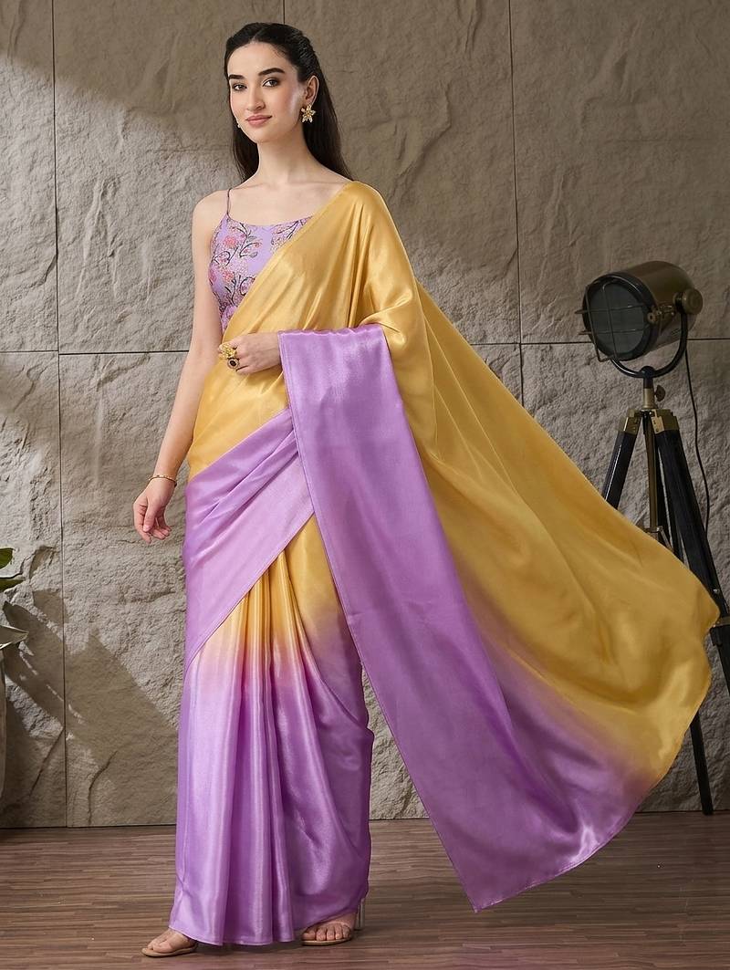 floral zari printed  chiffon ready to wear saree