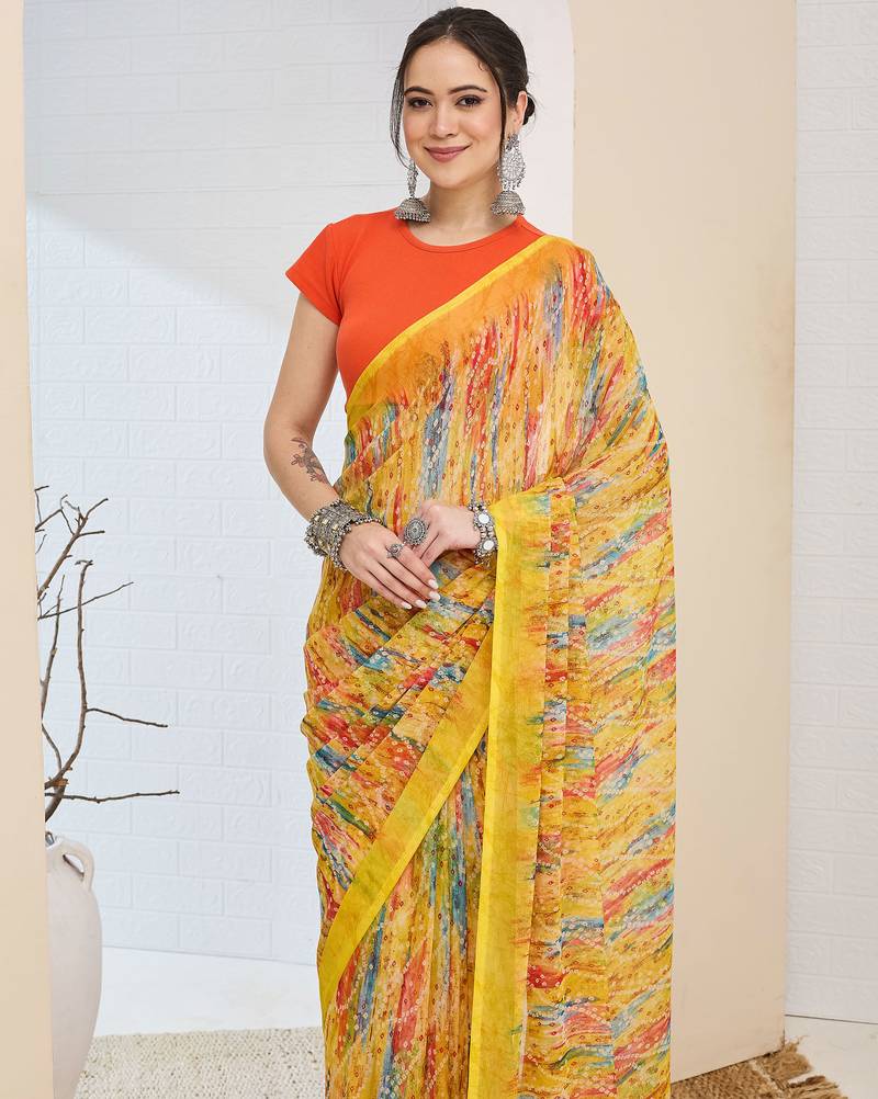 Bandhni printed chiffon ready to wear saree