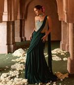 Bottle green embroidered corset georgette drape saree set