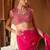 Fuchsia pink embroidered organza drape saree set