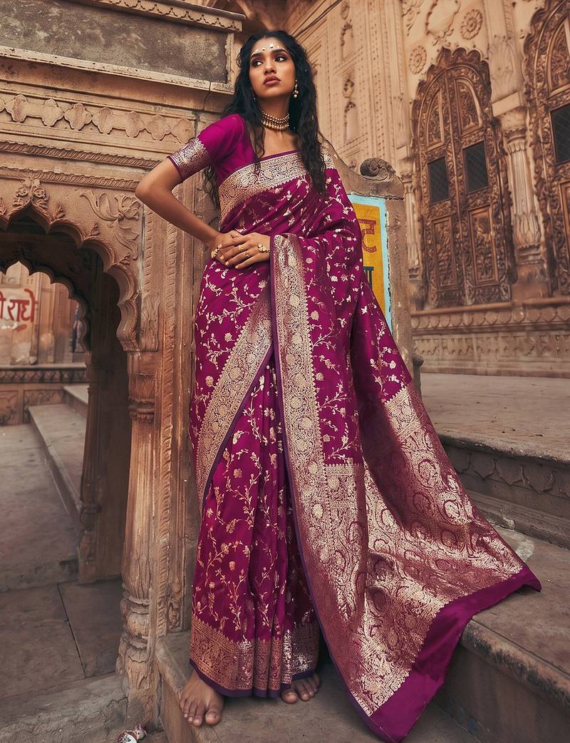Purple colour art silk saree designer saree with art silk blouse