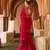 Fuchsia pink embroidered organza drape saree set