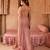 Blush rose pink embroidered tissue drape saree set